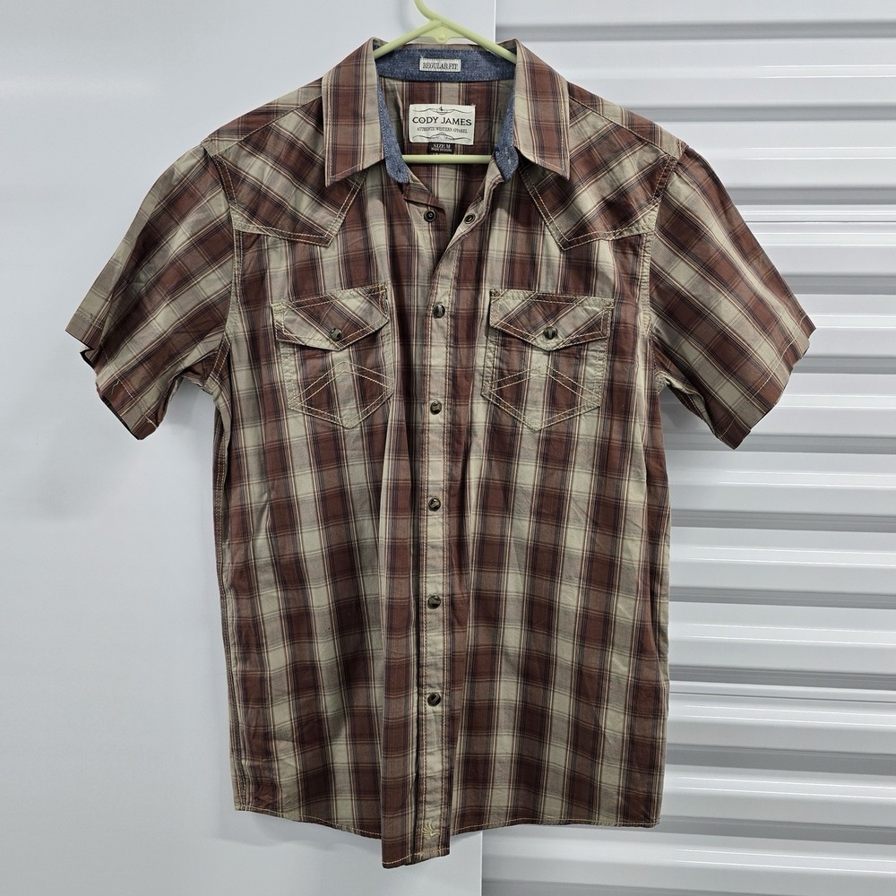 Cody James Western Plaid Pearl Snap Shirt Men's M Regular Fit Short Sleeve